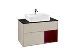 Villeroy und Boch Finion Waschtischunterschrank F122HBHH 100cm, Abdeckplatte black matt, Regal rechts Peony, Sand Matt Lacquer