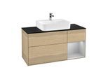 Villeroy und Boch Finion Waschtischunterschrank F172GJPC 120cm, Abdeckplatte black matt, Regal rechts Light grey matt, Oak Veneer
