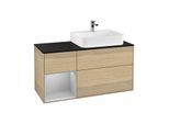 Villeroy und Boch Finion Waschtischunterschrank G142GJPC 120cm, Abdeckplatte black matt, Emotion, Regal links Light grey matt, Oak Veneer