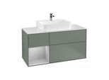 Villeroy und Boch Finion Waschtischunterschrank F161GJGM 120cm, Abdeckplatte white matt, Regal links Light grey matt, Olive Matt Lacquer