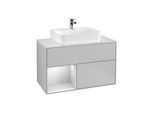 Villeroy und Boch Finion Waschtischunterschrank G111MTGJ 100cm, Abdeckplatte white matt, Emotion, Regal links White matt lacquer, Light grey matt