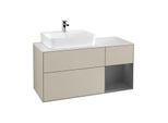 Villeroy und Boch Finion Waschtischunterschrank F151GKHH 120cm, Abdeckplatte white matt, Regal rechts Anthracite matt, Sand Matt Lacquer