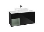 Villeroy und Boch Finion Waschtischunterschrank F161GMPH 120cm, Abdeckplatte white matt, Regal links Olive Matt Lacquer, Glossy Black Lacquer