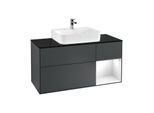 Villeroy und Boch Finion Waschtischunterschrank F172GFHG 120cm, Abdeckplatte black matt, Regal rechts Glossy white lacquer, Midnight Blue Matt Lacquer