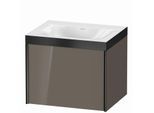 Duravit XViu Waschtisch-Unterschrank XV4609NB289P 60x48cm, 1 Auszug, ohne Hahnloch, schwarz matt, Rahmen P, flannel grey hochglanz