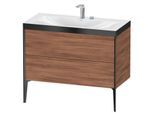 Duravit XViu Waschtisch-Unterschrank XV4711EB279P 100x48cm, 2 Auszüge, 2 Hahnlöcher, schwarz matt, Rahmen P, nussbaum natur