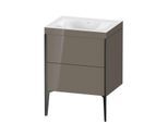Duravit XViu Waschtisch-Unterschrank XV4709NB289C 60x48cm, 2 Auszüge, ohne Hahnloch, schwarz matt, Rahmen C, flannel grey hochglanz