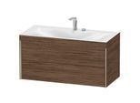 Duravit XViu Waschtisch-Unterschrank XV4616EB121C 100x48cm, 2 Schubkästen, 2 Hahnlöcher, champagner matt, Rahmen C, nussbaum dunkel