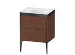 Duravit XViu Waschtisch-Unterschrank XV4709NB213P 60x48cm, 2 Auszüge, ohne Hahnloch, schwarz matt, Rahmen P, amerikanischer nussbaum