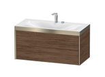 Duravit XViu Waschtisch-Unterschrank XV4616EB121P 100x48cm, 2 Schubkästen, 2 Hahnlöcher, champagner matt, Rahmen P, nussbaum dunkel