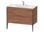 Duravit XViu Waschtisch-Unterschrank XV4711EB279C 100x48cm, 2 Auszüge, 2 Hahnlöcher, schwarz matt, Rahmen C, nussbaum natur