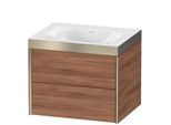 Duravit XViu Waschtisch-Unterschrank XV4614NB179P 60x48cm, 2 Schubkästen, ohne Hahnloch, champagner matt, Rahmen P, nussbaum natur