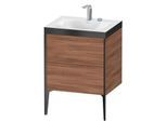 Duravit XViu Waschtisch-Unterschrank XV4709EB279P 60x48cm, 2 Auszüge, 2 Hahnlöcher, schwarz matt, Rahmen P, nussbaum natur