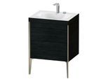 Duravit XViu Waschtisch-Unterschrank XV4709EB116C 60x48cm, 2 Auszüge, 2 Hahnlöcher, champagner matt, Rahmen C, Eiche schwarz