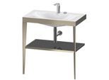 Duravit XViu Möbelwaschtisch-Kombination XV4715EB140 80 x 48 cm, 2 Hahnlöcher, schwarz hochglanz, mit Metallkonsole, champagner matt