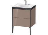 Duravit XViu Waschtisch-Unterschrank XV4709EB286P 60x48cm, 2 Auszüge, 2 Hahnlöcher, schwarz matt, Rahmen P, cappucino hochglanz