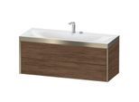 Duravit XViu Waschtisch-Unterschrank XV4617EB121P 120x48cm, 2 Schubkästen, 2 Hahnlöcher, champagner matt, Rahmen P, nussbaum dunkel