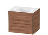 Duravit XViu Waschtisch-Unterschrank XV4614NB179C 60x48cm, 2 Schubkästen, ohne Hahnloch, champagner matt, Rahmen C, nussbaum natur