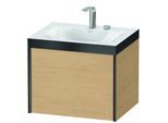 Duravit XViu Waschtisch-Unterschrank XV4609EB230P 60x48cm, 1 Auszug, 2 Hahnlöcher, schwarz matt, Rahmen P, Eiche natur