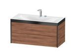 Duravit XViu Waschtisch-Unterschrank XV4616EB279P 100x48cm, 2 Schubkästen, 2 Hahnlöcher, schwarz matt, Rahmen P, nussbaum natur