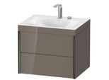Duravit XViu Waschtisch-Unterschrank XV4614EB289C 60x48cm, 2 Schubkästen, 2 Hahnlöcher, schwarz matt, Rahmen C, flannel grey hochglanz