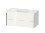 Duravit XViu Waschtisch-Unterschrank XV4616NB122C 100x48cm, 2 Schubkästen, ohne Hahnloch, champagner matt, Rahmen C, weiß hochglanz