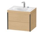 Duravit XViu Waschtisch-Unterschrank XV4614EB230C 60x48cm, 2 Schubkästen, 2 Hahnlöcher, schwarz matt, Rahmen C, Eiche natur