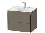 Duravit XViu Waschtisch-Unterschrank XV4614EB290C 60x48cm, 2 Schubkästen, 2 Hahnlöcher, schwarz matt, Rahmen C, flannel grey seidenmatt