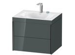 Duravit XViu Waschtisch-Unterschrank XV4614EB238C 60x48cm, 2 Schubkästen, 2 Hahnlöcher, schwarz matt, Rahmen C, dolomiti grey hochglanz