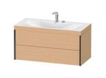 Duravit XViu Waschtisch-Unterschrank XV4616EB212C 100x48cm, 2 Schubkästen, 2 Hahnlöcher, schwarz matt, Rahmen C, eiche gebürstet
