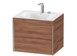 Duravit XViu Waschtisch-Unterschrank XV4614EB179C 60x48cm, 2 Schubkästen, 2 Hahnlöcher, champagner matt, Rahmen C, nussbaum natur