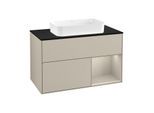 Villeroy und Boch Finion Waschtischunterschrank F252HHHH 100x60,3cm, Abdeckplatte black matt, Regal rechts Sand Matt, Sand Matt Lacquer