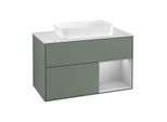 Villeroy und Boch Finion Waschtischunterschrank F251GJGM 100x60,3cm, Abdeckplatte white matt, Regal rechts Light grey matt, Olive Matt Lacquer