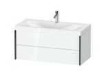 Duravit XViu Waschtisch-Unterschrank XV4616OB285C 100x48cm, 2 Schubkästen, 1 Hahnloch, schwarz matt, Rahmen C, weiß hochglanz