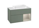 Villeroy und Boch Finion Waschtischunterschrank F251HHGM 100x60,3cm, Abdeckplatte white matt, Regal rechts Sand Matt, Olive Matt Lacquer