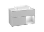 Villeroy und Boch Finion Waschtischunterschrank F251MTGJ 100x60,3cm, Abdeckplatte white matt, Regal rechts White matt lacquer, Light grey matt