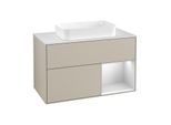 Villeroy und Boch Finion Waschtischunterschrank F251MTHH 100x60,3cm, Abdeckplatte white matt, Regal rechts White matt lacquer, Sand Matt Lacquer