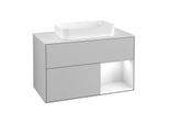 Villeroy und Boch Finion Waschtischunterschrank G251GFGJ 100cm, Abdeckplatte white matt, Emotion, Regal rechts Glossy white lacquer, Light grey matt