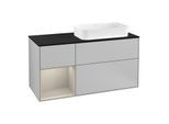 Villeroy und Boch Finion Waschtischunterschrank F272HHGJ 120cm, Abdeckplatte black matt, Regal links Sand Matt Lacquer, Light grey matt