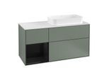 Villeroy und Boch Finion Waschtischunterschrank F271PHGM 120cm, Abdeckplatte white matt, Regal links Glossy Black Lacquer, Olive Matt Lacquer