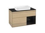 Villeroy und Boch Finion Waschtischunterschrank G252PHPC 100cm, Abdeckplatte black matt, Emotion, Regal rechts Glossy Black Lacquer, Oak Veneer