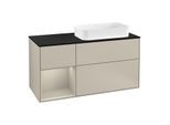 Villeroy und Boch Finion Waschtischunterschrank F272HHHH 120cm, Abdeckplatte black matt, Regal links Sand Matt Lacquer, Sand Matt Lacquer