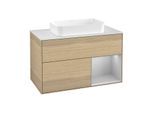 Villeroy und Boch Finion Waschtischunterschrank G251GJPC 100cm, Abdeckplatte white matt, Emotion, Regal rechts Light grey matt, Oak Veneer