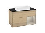 Villeroy und Boch Finion Waschtischunterschrank G252HHPC 100cm, Abdeckplatte black matt, Emotion, Regal rechts Sand Matt, Oak Veneer