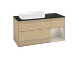 Villeroy und Boch Finion Waschtischunterschrank G282HHPC 120cm, Abdeckplatte black matt, Emotion, Regal rechts Sand Matt, Oak Veneer