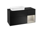 Villeroy und Boch Finion Waschtischunterschrank G282HHPD 120cm, Abdeckplatte black matt, Emotion, Regal rechts Sand Matt, Black matt lacquer
