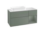 Villeroy und Boch Finion Waschtischunterschrank F281GMGM 120cm, Abdeckplatte white matt, Regal rechts Olive Matt Lacquer, Olive Matt Lacquer