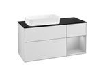 Villeroy und Boch Finion Waschtischunterschrank G282GJMT 120cm, Abdeckplatte black matt, Emotion, Regal rechts Light grey matt, White matt lacquer