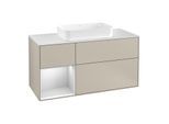 Villeroy und Boch Finion Waschtischunterschrank F291MTHH 120cm, Abdeckplatte white matt, Regal links White matt lacquer, Sand Matt Lacquer