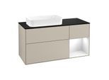 Villeroy und Boch Finion Waschtischunterschrank G282GFHH 120cm, Abdeckplatte black matt, Emotion, Regal rechts Glossy white lacquer, Sand Matt Lacquer